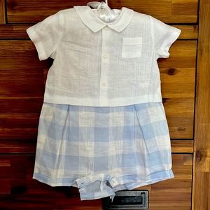 Il Gufo boys gingham blue onesie